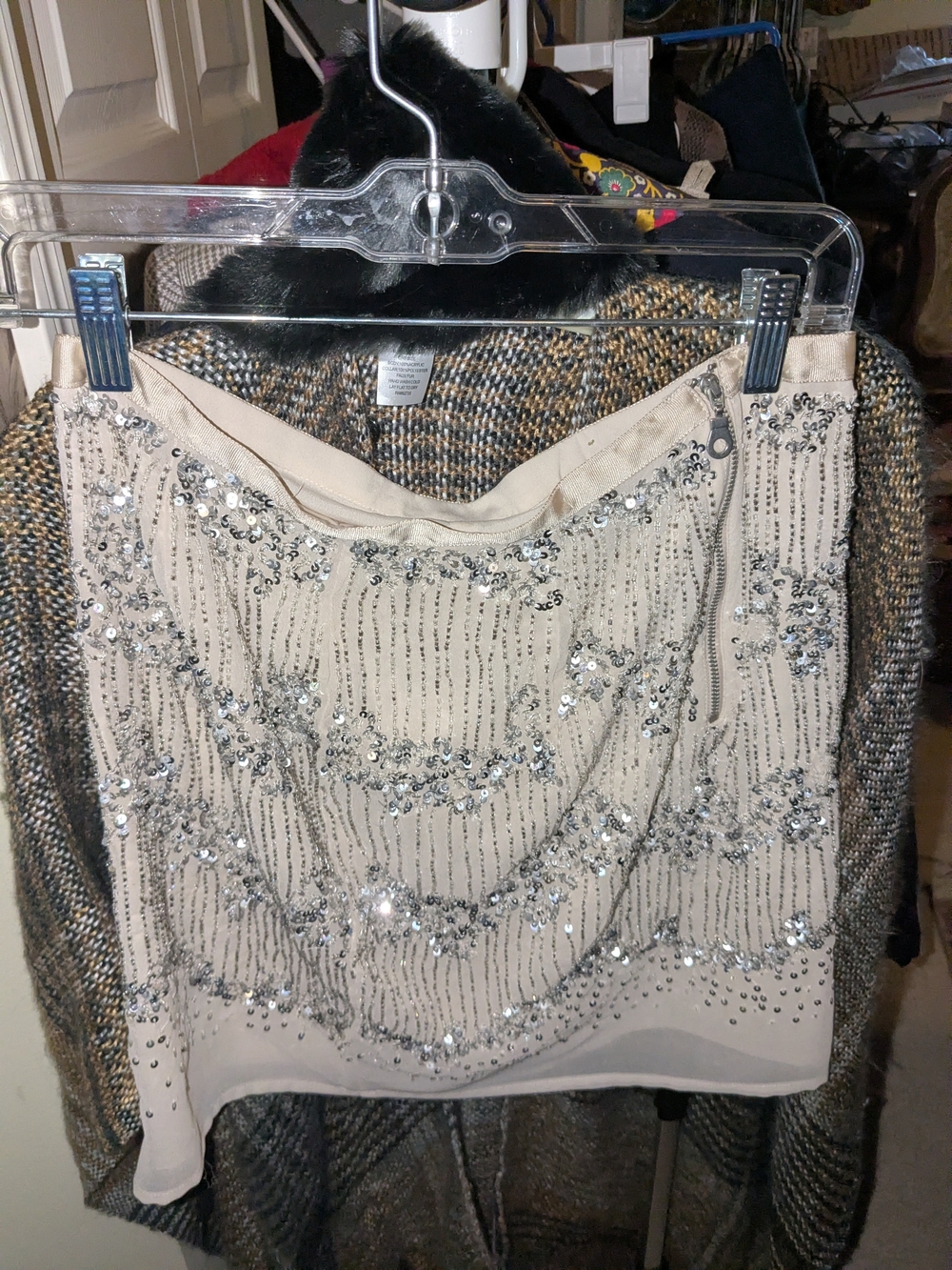 H&M Cream Mini Skirt with Silver Sequin Embellishment